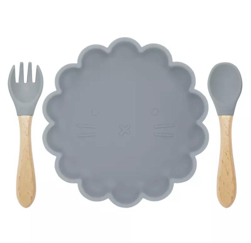 Set vaisselle Bleu en Silicone - Assiette + couverts