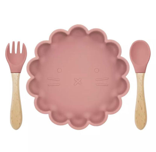 Set vaisselle Rose Blush en Silicone - Assiette + couverts