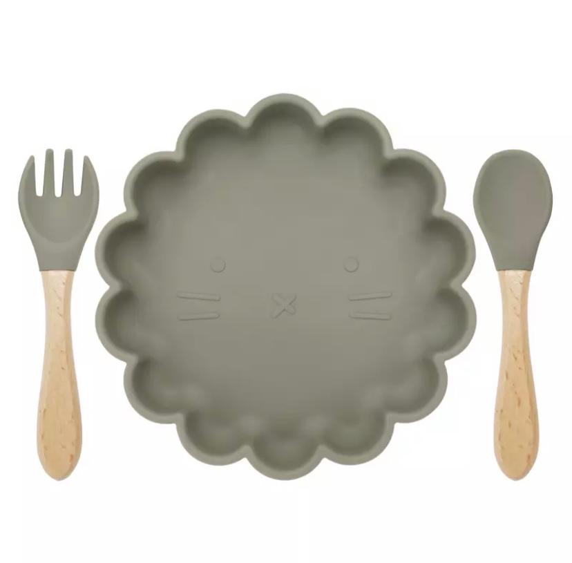 Set vaisselle Vert en Silicone - Assiette + couverts