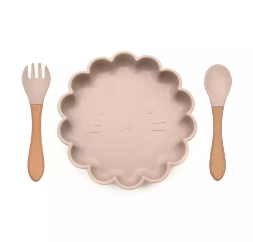 Set vaisselle  crème en Silicone - Assiette + couverts